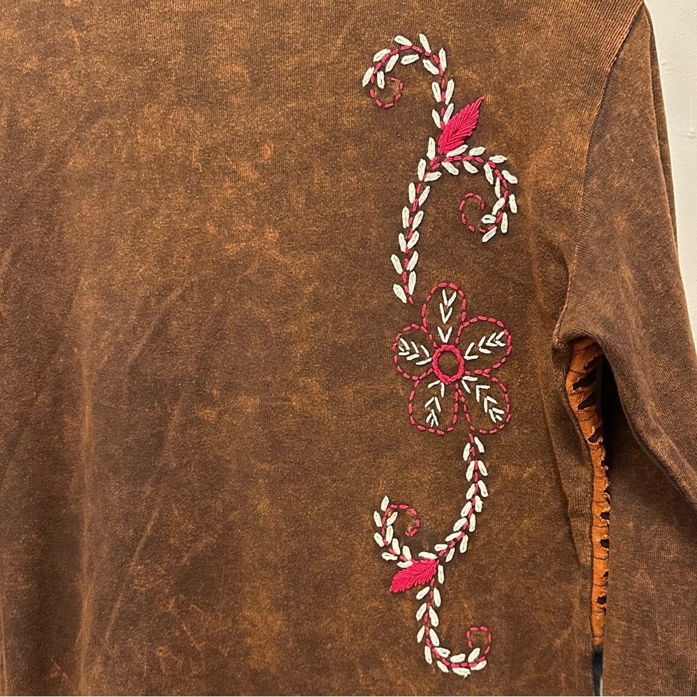 Rising International Embroidered Boho Hippie Nepal Top Shirt Women L Brown Purpl - Picture 5 of 9